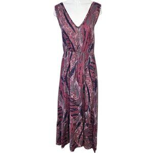 Vanessa Alexandra Italy 100% Linen V-Neck Printed Maxi Dress, Boho, Size Medium